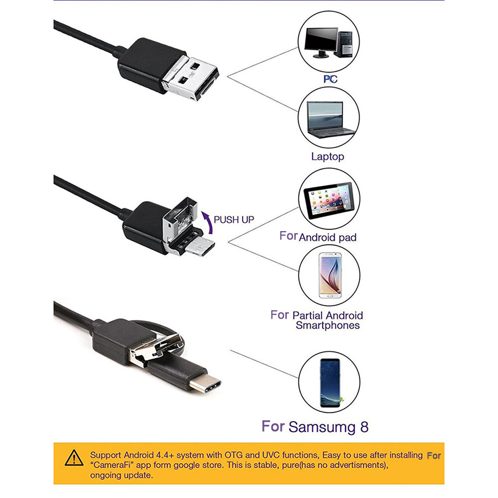 Caméra Endoscope 3-en-1 (7mm) avec Câble de 1m/2m/5m - Étanche IP67