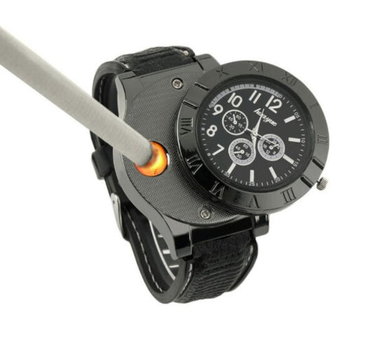Briquet Électronique Rechargeable USB 2-en-1 avec Montre Intégrée