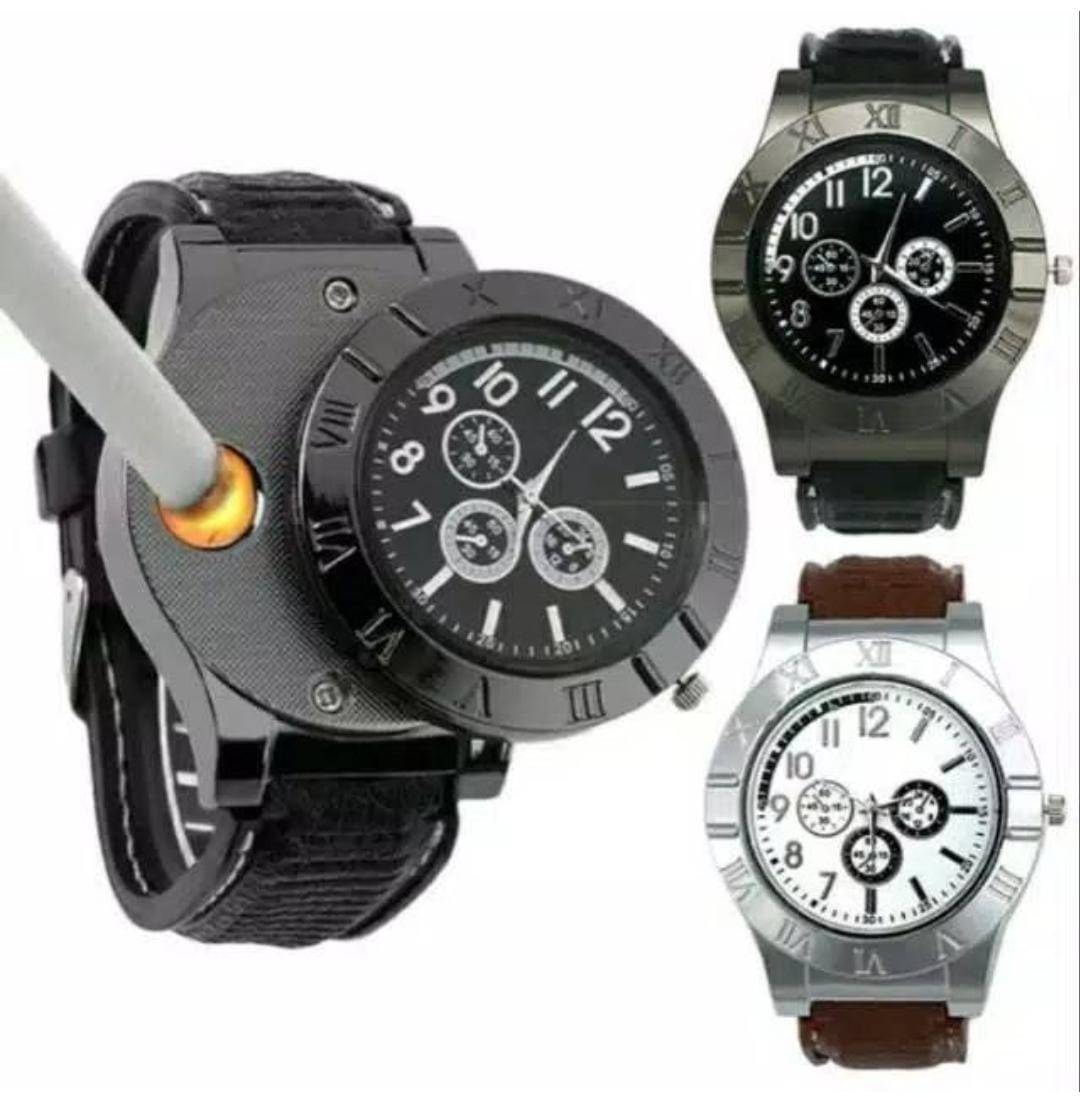 Briquet Électronique Rechargeable USB 2-en-1 avec Montre Intégrée