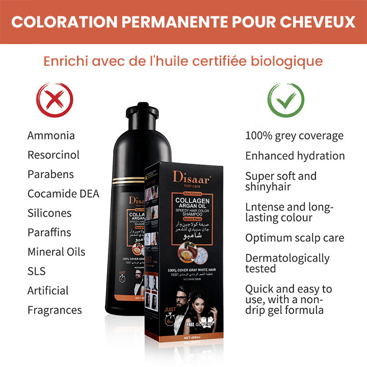 Disaar Shampooing Colorant Réparateur au Collagène et Argan