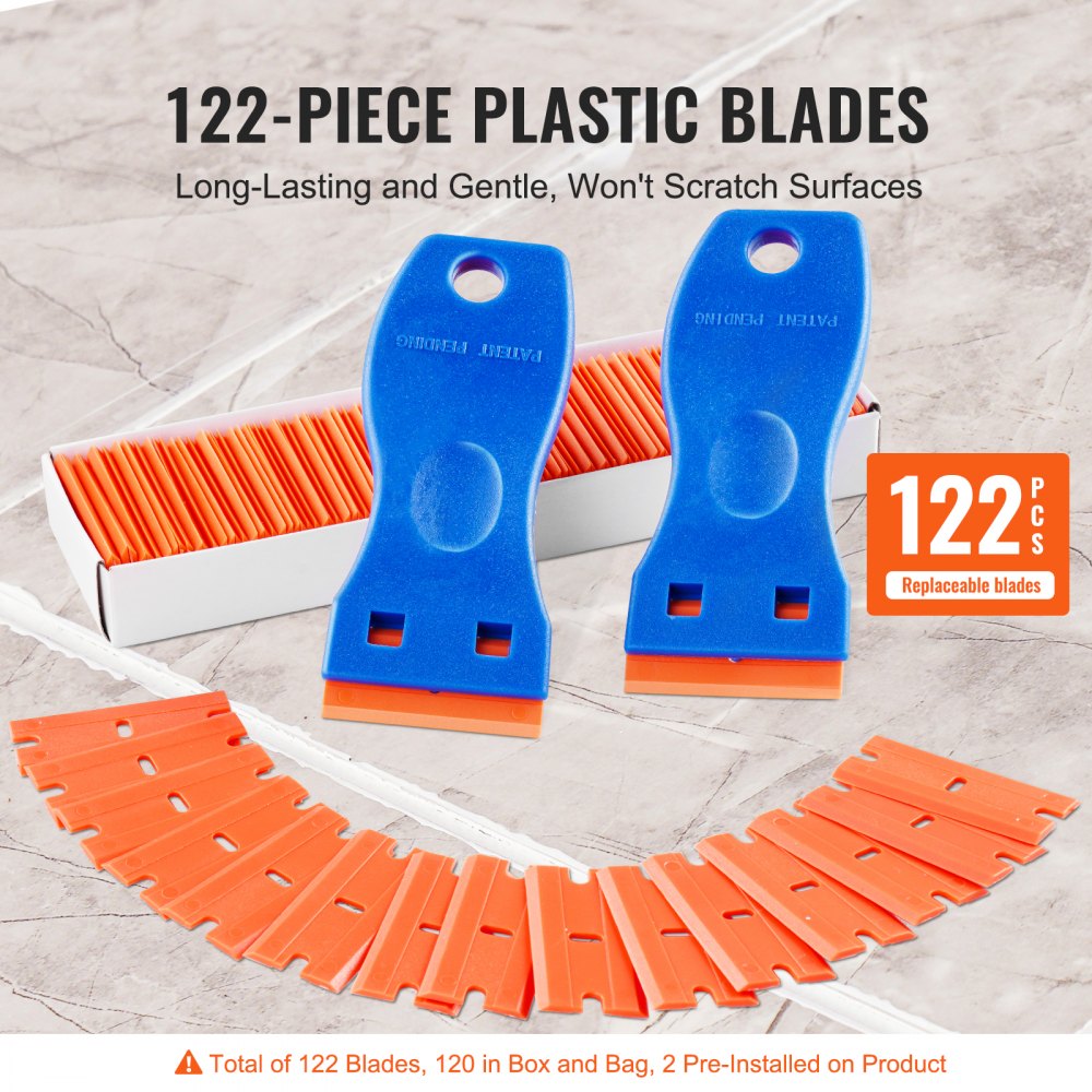 Grattoir à lame de rasoir en plastique VEVOR 2 pièces Outil de grattoir 120 pièces Lames en plastique POM