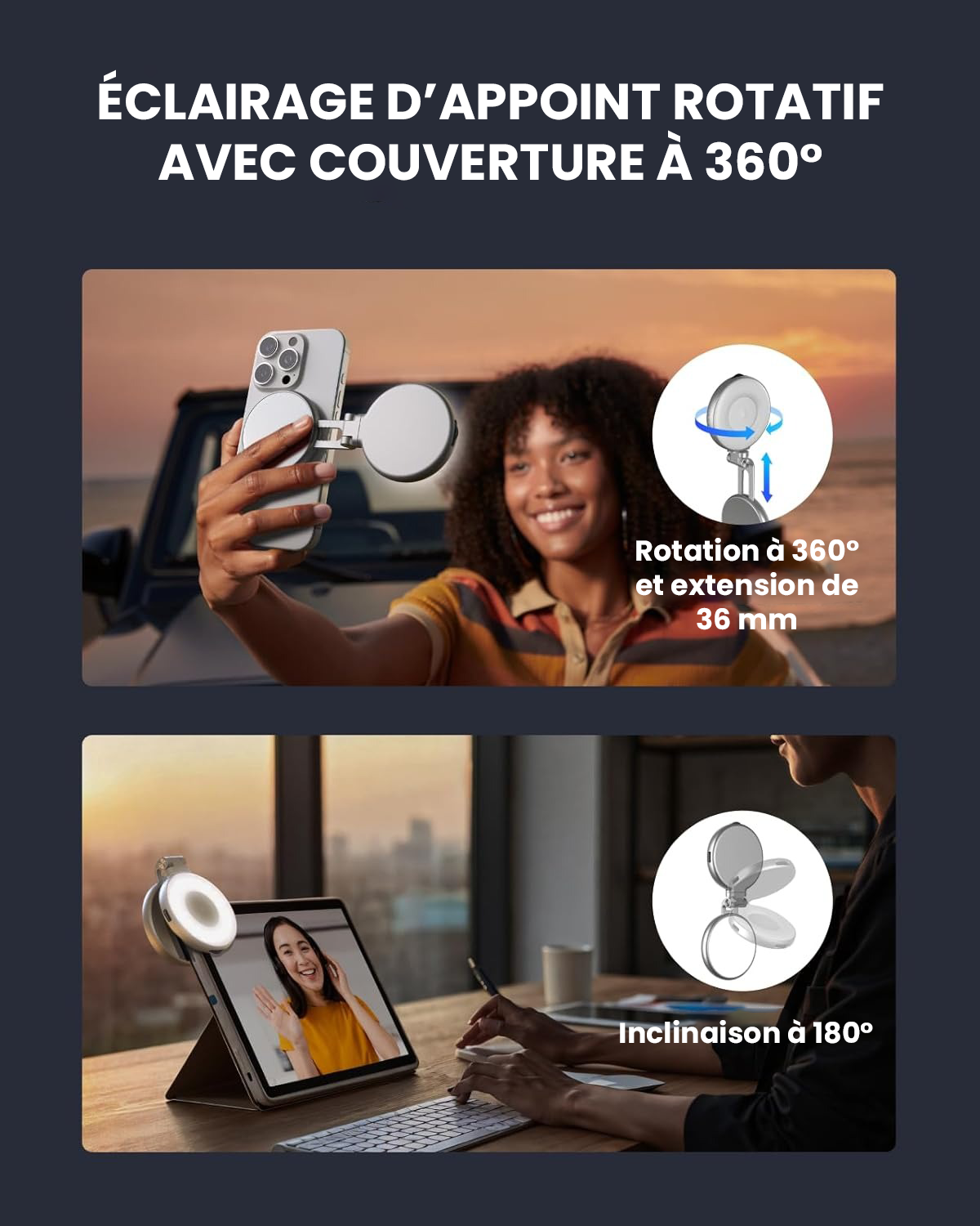 LumiRing– La Lumière Selfie Magnétique 3-en-1
