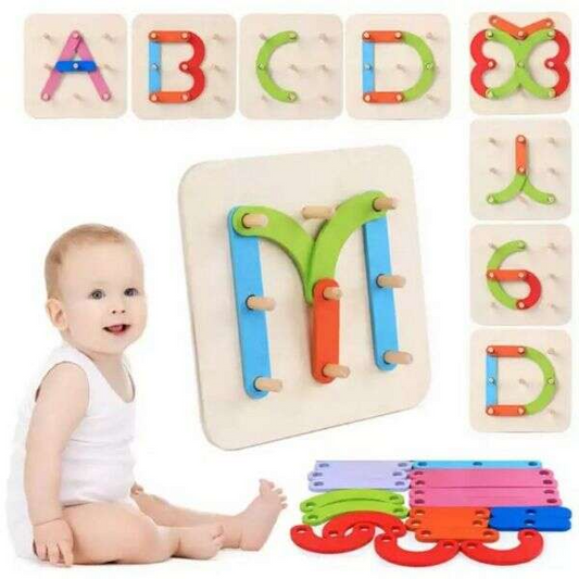 Jeu de Bloc Éducatif en Bois – Lettres, Chiffres et Formes