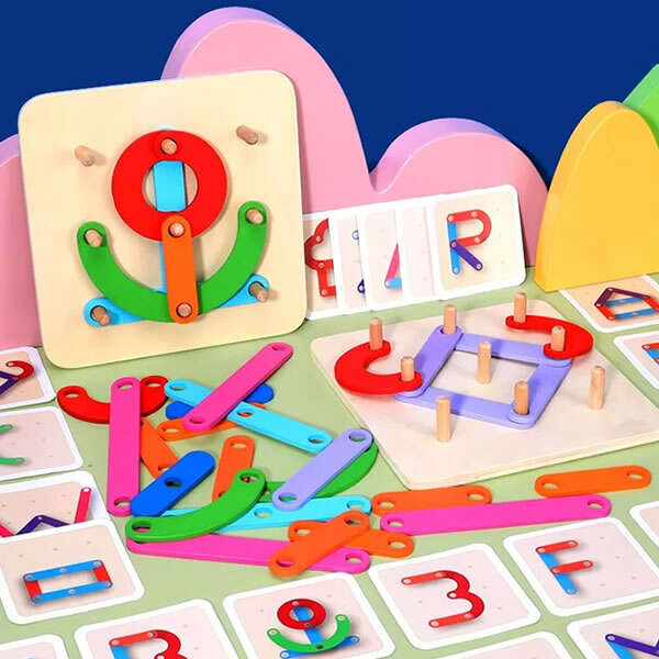 Jeu de Bloc Éducatif en Bois – Lettres, Chiffres et Formes