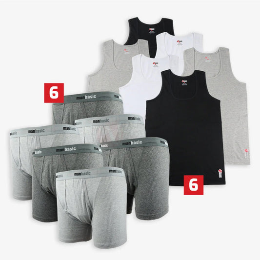 Lot 6 Débardeurs+6 Boxers Manbasic Coton